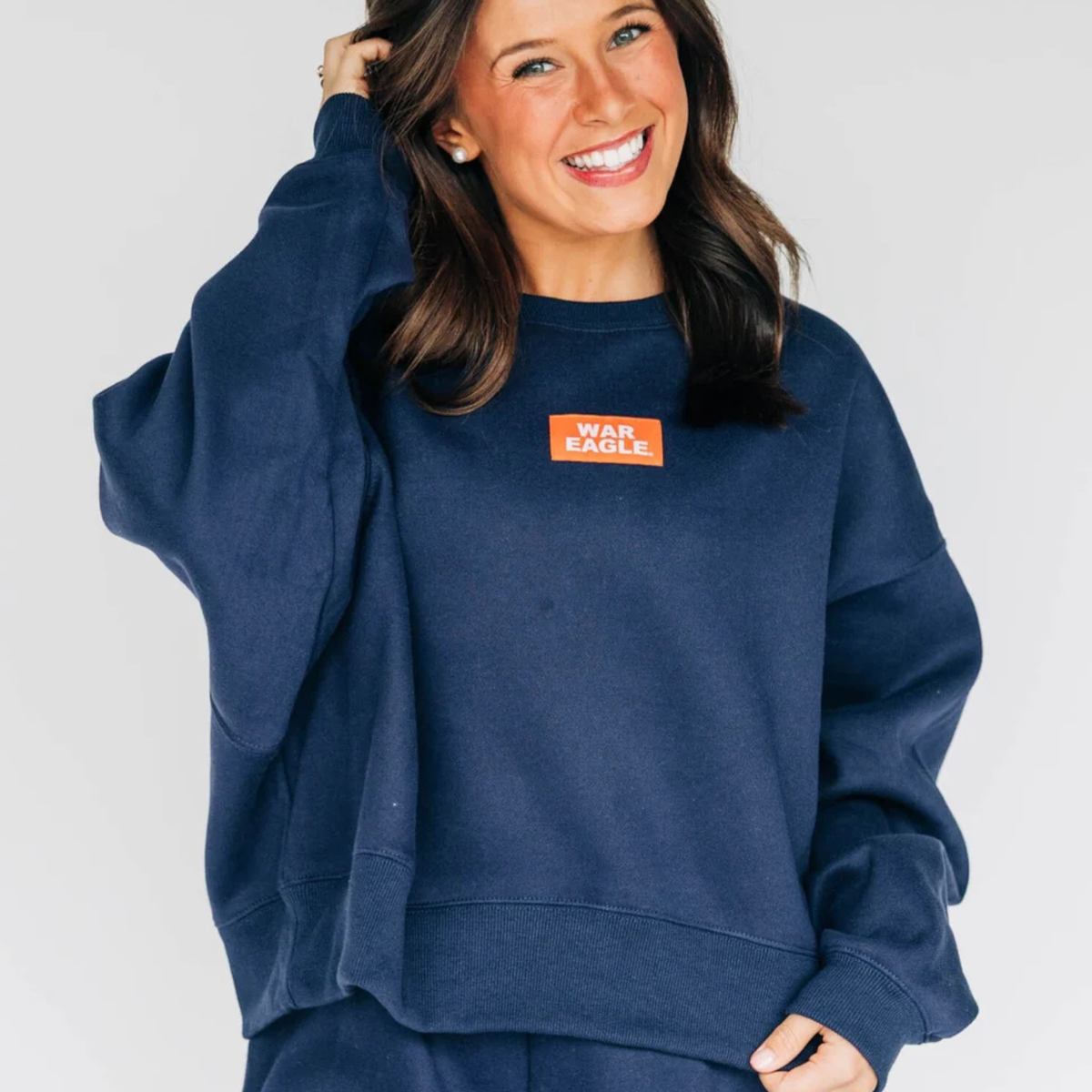 Women's Auburn Navy War Eagle Becca Boxy Crewneck Sweatshirt
